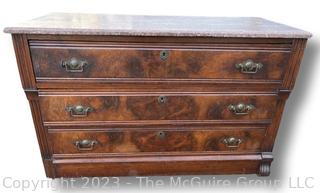 Antique Eastlake Marble Top Three Drawer Dresser.  19" x 30" x 43"