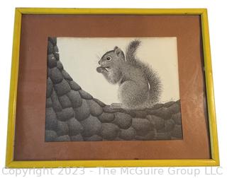 Framed Under Glass Print of Squirrel Signed by Artist Bruce Collins. 14" x 17".