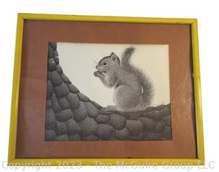 Framed Under Glass Print of Squirrel Signed by Artist Bruce Collins. 14" x 17".