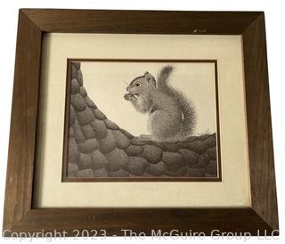 Framed Under Glass Print of Squirrel Signed by Artist Bruce Collins. 14" x 17".