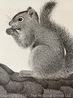 Framed Under Glass Print of Squirrel Signed by Artist Bruce Collins. 14" x 17".