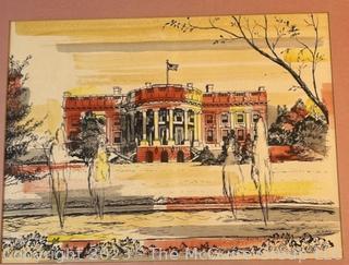 Framed with Glass Woodblock Print of the White House, Washington, DC. Outside Dimensions 25" x 20"