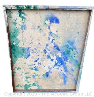 Large Stretcher Framed Oil on Canvas Green & Blue Abstract Signed, Unsigned.  Measures 32" x 40"