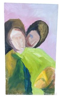 Unframed on Stretcher Oil on Canvas Abstract of Two Women, Unsigned.  18" x 32"