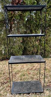 Black Metal Three Tier Garden Etagere.  52" x 21" x 9".