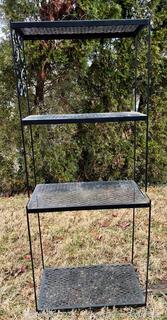 Black Metal Three Tier Garden Etagere.  52" x 21" x 9".