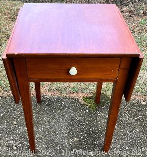 Primitive Maple Drop Leaf Side or End Table with Drawer.  39" wide when extended.