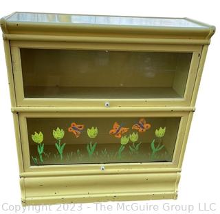 Two Stack Painted Glass Front Barrister Bookcase, Separates.  36" x 34" x 11".