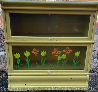 Two Stack Painted Glass Front Barrister Bookcase, Separates.  36" x 34" x 11".