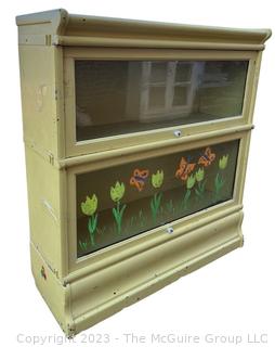 Two Stack Painted Glass Front Barrister Bookcase, Separates.  36" x 34" x 11".