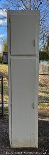 White Painted Mid Century Stand Alone Broom Cupboard or Cabinet.  18" x 20" x 81"