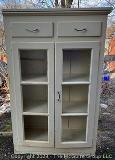 White Painted Two Drawer Glass Front Book Case or Cabinet.  54" x 33" x 12".