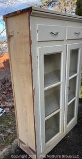 White Painted Two Drawer Glass Front Book Case or Cabinet.  54" x 33" x 12".