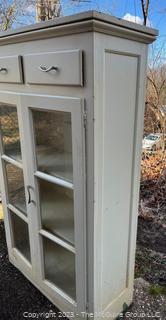 White Painted Two Drawer Glass Front Book Case or Cabinet.  54" x 33" x 12".