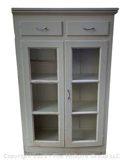 White Painted Two Drawer Glass Front Book Case or Cabinet.  54" x 33" x 12".