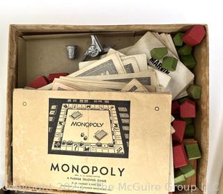 Two (2) Vintage Parker Brothers Games - Monopoly Game Pieces and Clue Game 