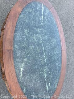 (NEWLY ADDED) Asian Style Oval Coffee Table with Carved Legs and Marble Inlaid Top.   30 x 50 x 19" Tall