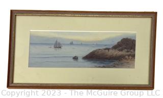 Framed Under Glass Watercolor of Seascape Unsigned. 9 1/2" x 18"