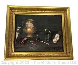 Gilt Framed Oil on Board Still Life Signed Lower Left Pizarro, 6 1/2 x 7 1/2"