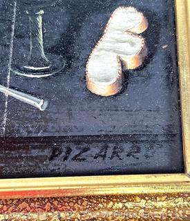 Gilt Framed Oil on Board Still Life Signed Lower Left Pizarro, 6 1/2 x 7 1/2"