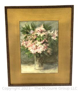 Framed Original Watercolor of Flower Bouquet By Laura Lindsay Kerlin. 16 x 19 1/2" Frame Broken