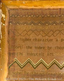 1798 Antique Sampler on Stretcher by Rachel Birkhead Teakle 12" square excluding frame.  