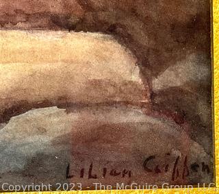 Framed Under Glass Watercolor of Rocky Seascape Signed by Artist Lilian Giffen (1872-1950). 15" x 17".