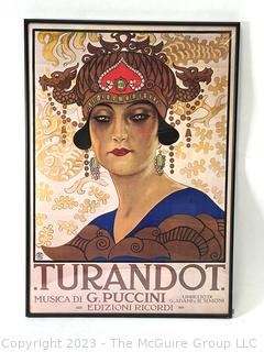 Framed Under Glass Reprint of Theater Poster of Turandot Puccini Opera G. Ricordi. 18" x 25".