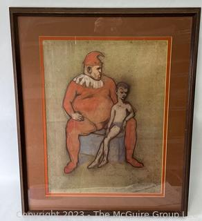 Framed Under Glass Print of Young Acrobat and Clown by Pablo Picasso.  26" x 31".