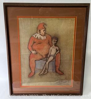 Framed Under Glass Print of Young Acrobat and Clown by Pablo Picasso.  26" x 31".