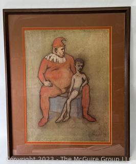 Framed Under Glass Print of Young Acrobat and Clown by Pablo Picasso.  26" x 31".