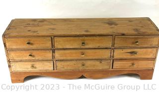 Primitive Antique 9 Drawer Pine Apothecary Specimen Cabinet.   8" x 12" x 31".