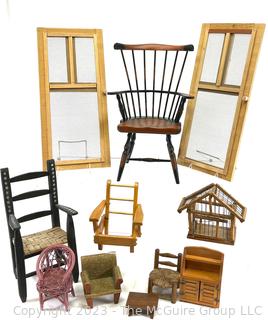 Group of Wood and Wicker Doll and Miniature Dollhouse Furniture