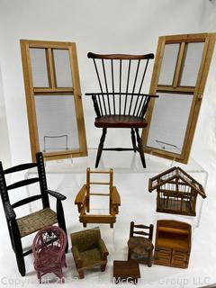 Group of Wood and Wicker Doll and Miniature Dollhouse Furniture