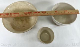 Three (3) Blue and White Ironstone and Stoneware Mixing Bowls