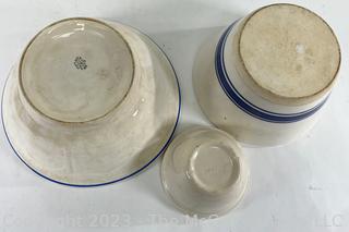 Three (3) Blue and White Ironstone and Stoneware Mixing Bowls