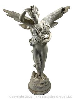 Cast Iron Standing Angel with Wings Painted White.  19" tall.