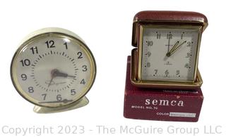 Two (2) Vintage Alarm Clocks Including Ingraham and Semca Travel Clock in Box