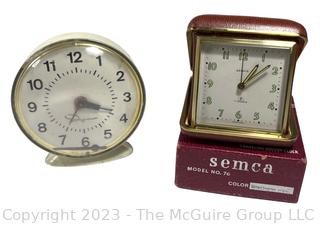 Two (2) Vintage Alarm Clocks Including Ingraham and Semca Travel Clock in Box