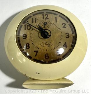 Mid Century Art Deco Style White Round Sentry Alarm Clock