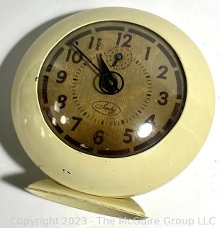 Mid Century Art Deco Style White Round Sentry Alarm Clock