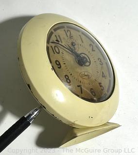 Mid Century Art Deco Style White Round Sentry Alarm Clock