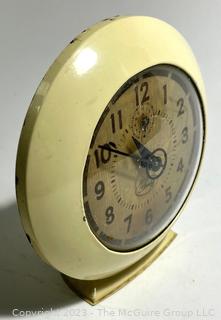 Mid Century Art Deco Style White Round Sentry Alarm Clock