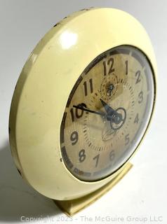 Mid Century Art Deco Style White Round Sentry Alarm Clock