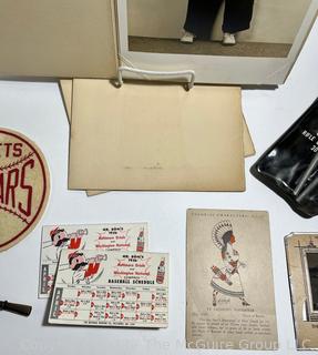 Collection of Sterling Silver Matcha Straw, Postcards, 1958 Midgets All Stars Patch and Photographs