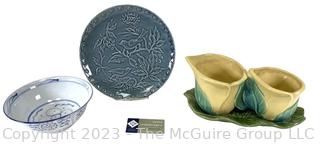 Three (3) Pieces of Hand Painted Pottery Including Morton, Faience De Stamano and Blue and White Asian Bowl.