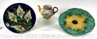 Three (3) Pieces of Pottery Including Italian Majolica and Mexican Talavera Calla Lily Mora Pottery Mexico