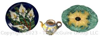 Three (3) Pieces of Pottery Including Italian Majolica and Mexican Talavera Calla Lily Mora Pottery Mexico