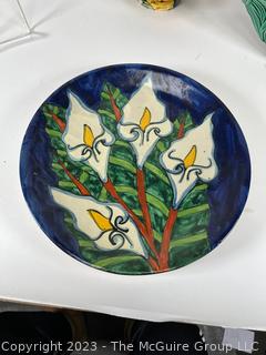 Three (3) Pieces of Pottery Including Italian Majolica and Mexican Talavera Calla Lily Mora Pottery Mexico