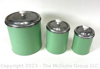 Set of Three (3) Green Metal Kitchen Canisters